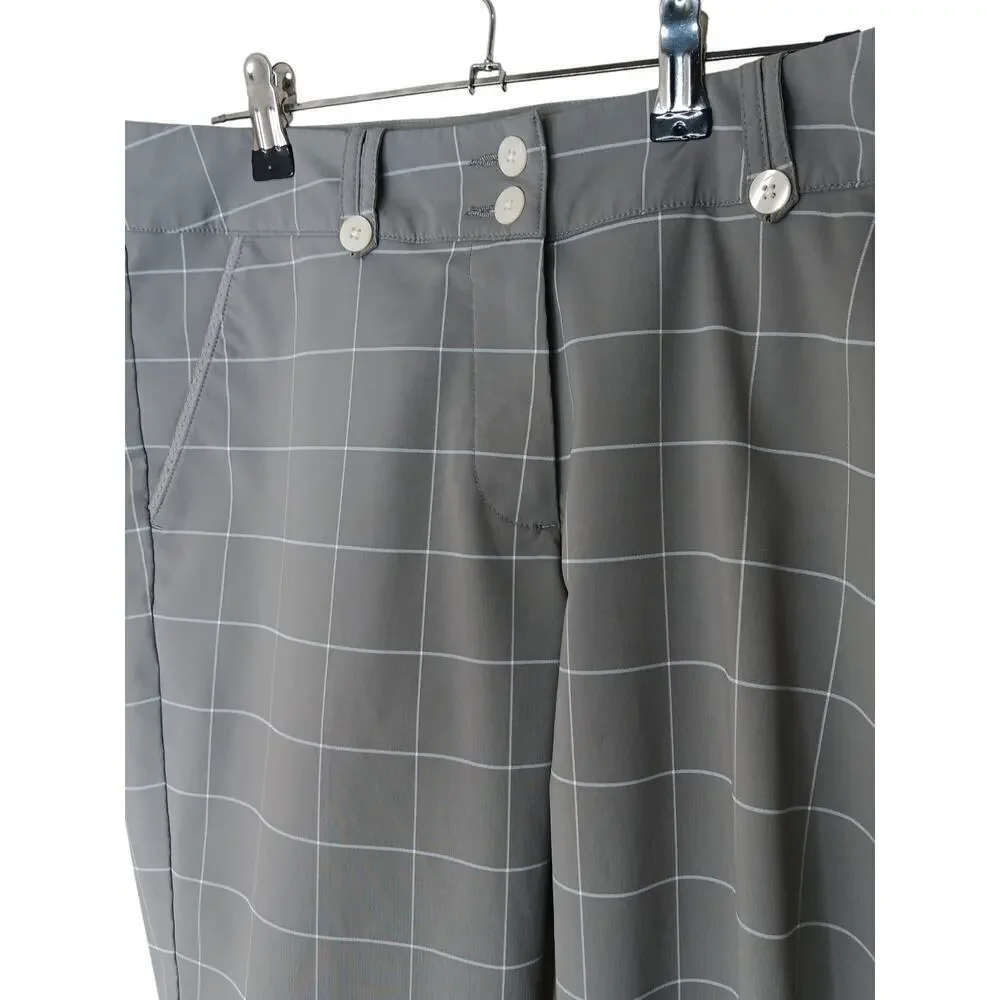 Nike Golf Pants Size 8 Gray Windowpane Plaid Dri-Fit Cropped Capris Activewear